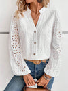 Cutout Notched Long Sleeve Blouse - Cocoa Yacht Club