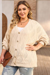 Apricot Knitted Hollow out Button up Plus Size Cardigan