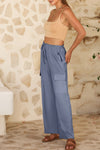 Dark Grey Drawstring Smocked Waist Wide Leg Utility Trousers