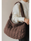 Coffee Casual Quilted Zipper Large Shoulder Bag