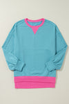 Light Blue Drop Sleeve Contrast Trim Oversized Sweatshirt