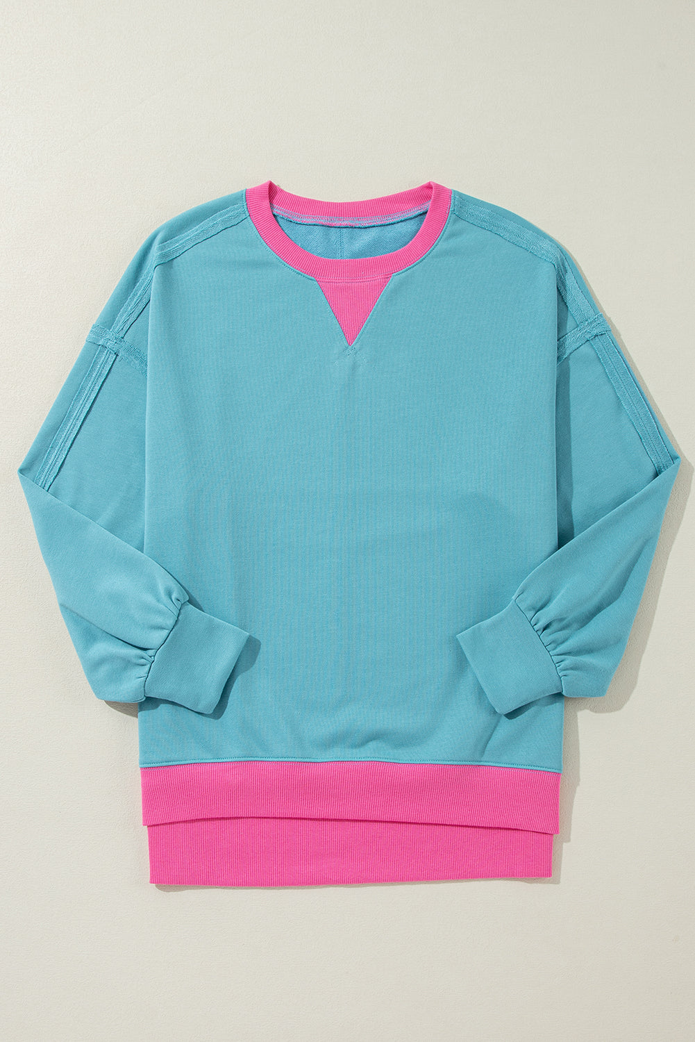 Light Blue Drop Sleeve Contrast Trim Oversized Sweatshirt