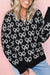 Black Cute Bow Pattern Drop Shoulder Zipped Collar Sweater