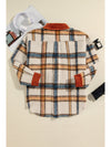 Brown Stripe Plus Size Plaid Print Collared Buttoned Jacket