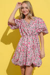 And The Why Full Size Floral Surplice Puff Sleeve Dress - Cocoa Yacht Club