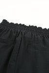 Black Solid Color Drawstring Smocked Waist Joggers