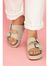 Beige Suede Buckle Decor Corky Platform Slides Shoes