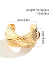 Gold Textured Crossover Metal Cuff Wide Bracelet