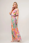 And The Why Puff Sleeve Elastic Edges Geo Printed Crop Top