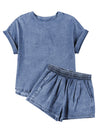 Light Blue Denim Loose Fit Tee and Shorts Set