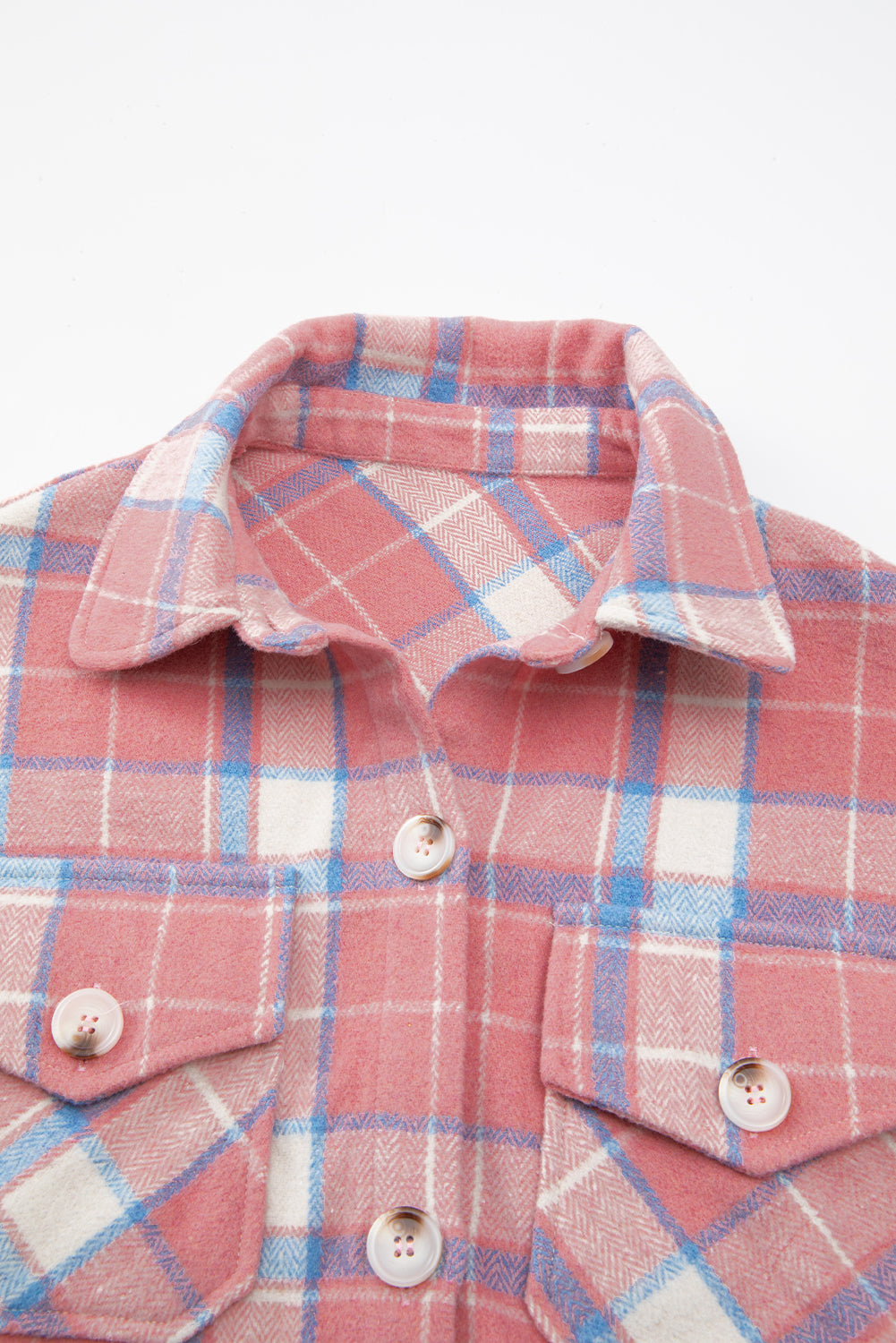 Pink Plaid Flap Pocket Button Up Shacket