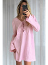 Light Pink Knot Lace Up Sexy Pajama Dress