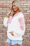 White Patchwork Half Zip Oversized Sherpa Hoodie