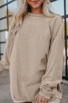 Light Grey Drop Shoulder Crinkle Rib Oversized Sweatshirt