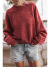 Brown Plain Drop Shoulder Crew Neck Pullover Sweatshirt