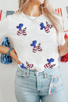 White Patriotic Sequin Balloon Puppy Graphic Crewneck Tee