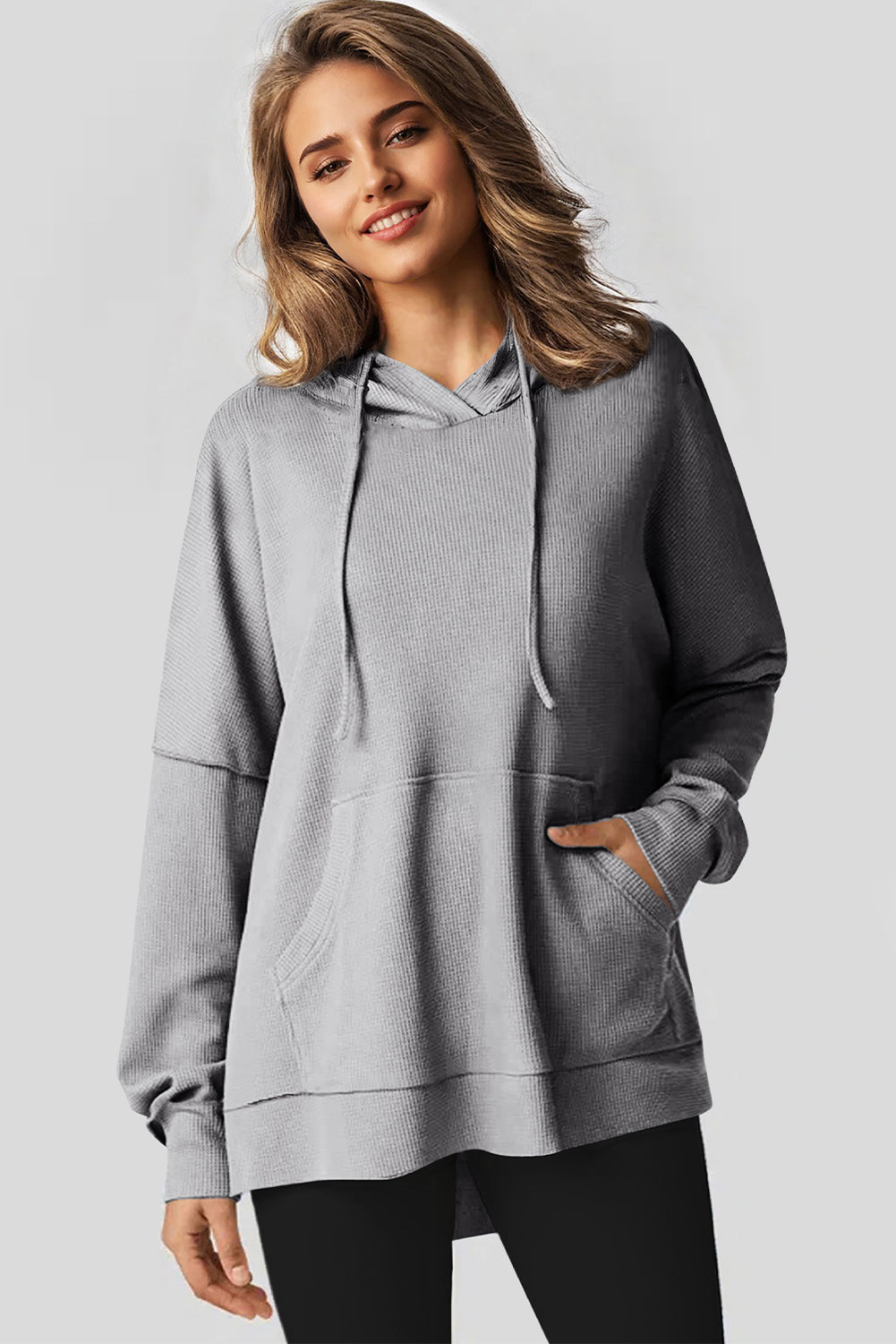 Coffee Waffle Knit High Low Oversized Hoodie