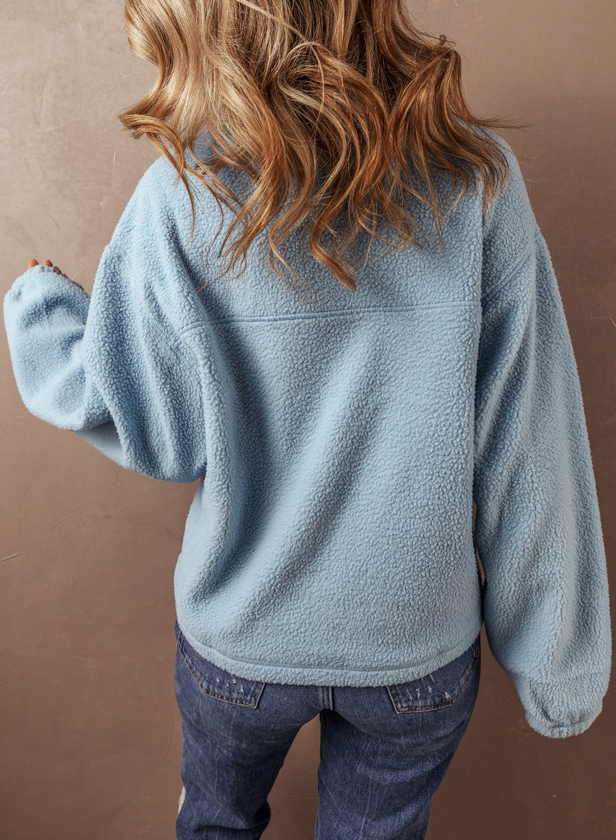 Myosotis Collared Zipper Drop Shoulder Fleece Sweatshirt