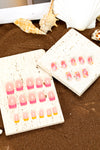 Pink French Color Block Flower Pattern Press on Nails