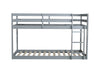 Solid Wooden , Solid Rubber Wooden Twin over Twin Floor Bunk Bed with Ladder ,Upper and Bottom Bed Platforms crafted with Strengthened Slats ,Grey