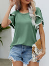 Pom-Pom Trim Flutter Sleeve Round Neck T-Shirt - Cocoa Yacht Club