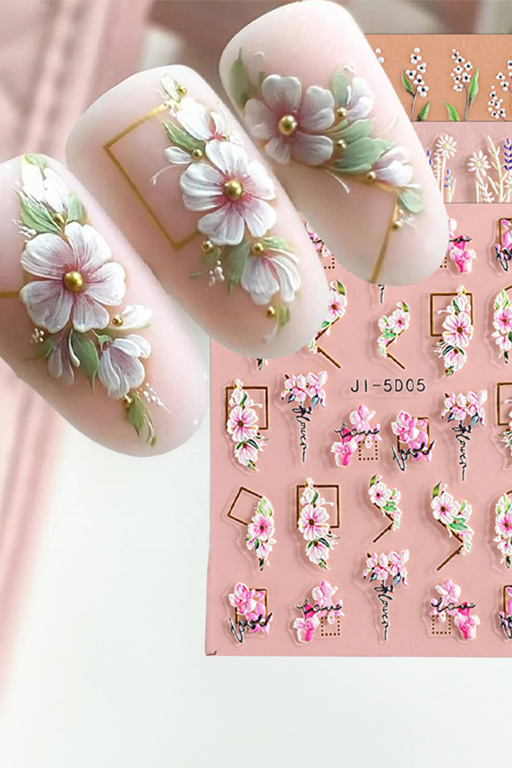 Pale Chestnut 5D Embossed Flower Nail Art Sticker