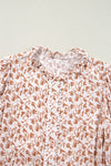 Blue Floral Print Lace Detail Puff Sleeve Shirt