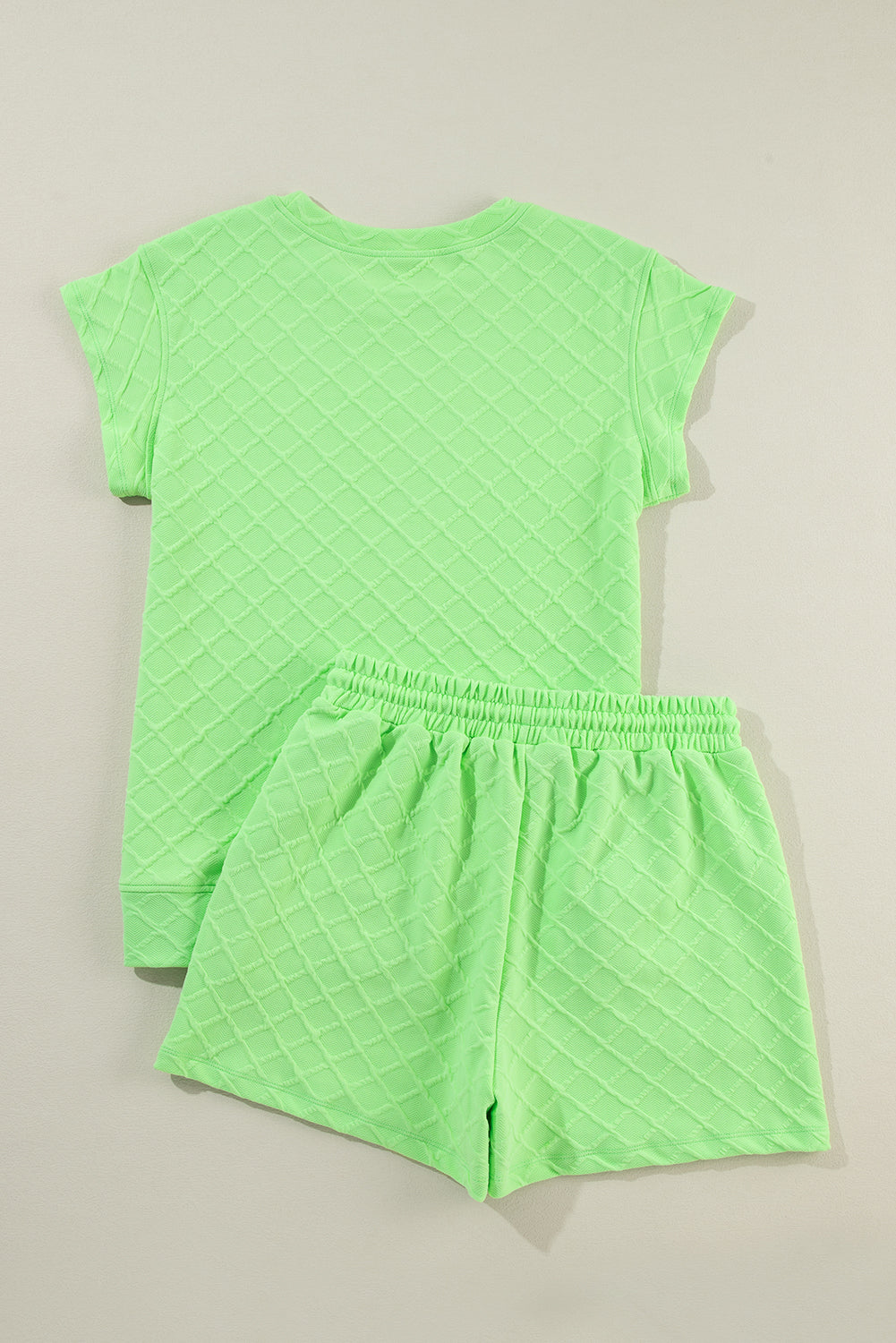 Light Green Argyle Textured Tee and Drawstring Shorts Set