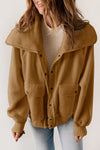 Brown Button Flap Pockets Collared Fleece Jacket - Cocoa Yacht Club