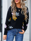 Angel Wings Flower Round Neck Dropped Shoulder Sweater - Cocoa Yacht Club