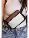 White Color Block Adjustable Belt PU Leather Crossbody Bag