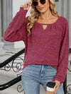 Cutout Round Neck Long Sleeve T-Shirt - Cocoa Yacht Club