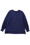 Bonbon Solid O Neck High Low Hem Pullover Sweatshirt