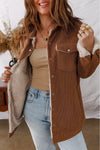 Cinnamon Fleece Lined Buttoned Flap Pockets Corduroy Jacket