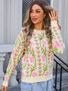 Angel Wings Flower Round Neck Long Sleeve Sweater - Cocoa Yacht Club