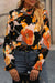 Black Floral Frilled Neck Peasant Sleeve Blouse