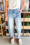 Beau Blue Light Wash Floral Pocketed High Waist Jeans