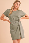 Laurel Green Folded Sleeve Twisted Mini T-Shirt Dress