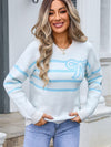 Angel Wings Striped Round Neck Long Sleeve Sweater - Cocoa Yacht Club