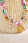 Peach Blossom Floral Pendant Scarf Necklace