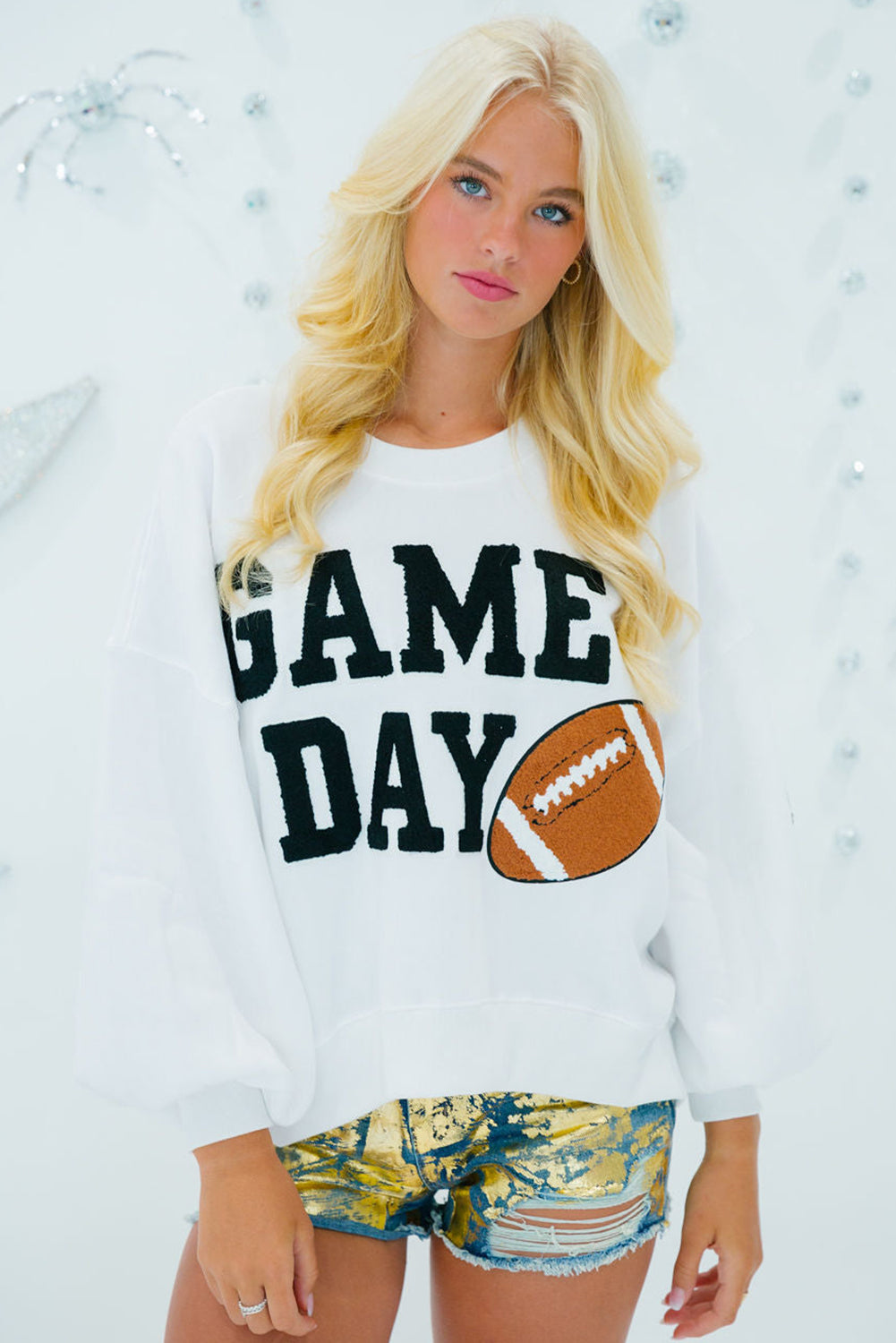 Black GAME DAY Graphic Varsity Pullover Sweatshirt