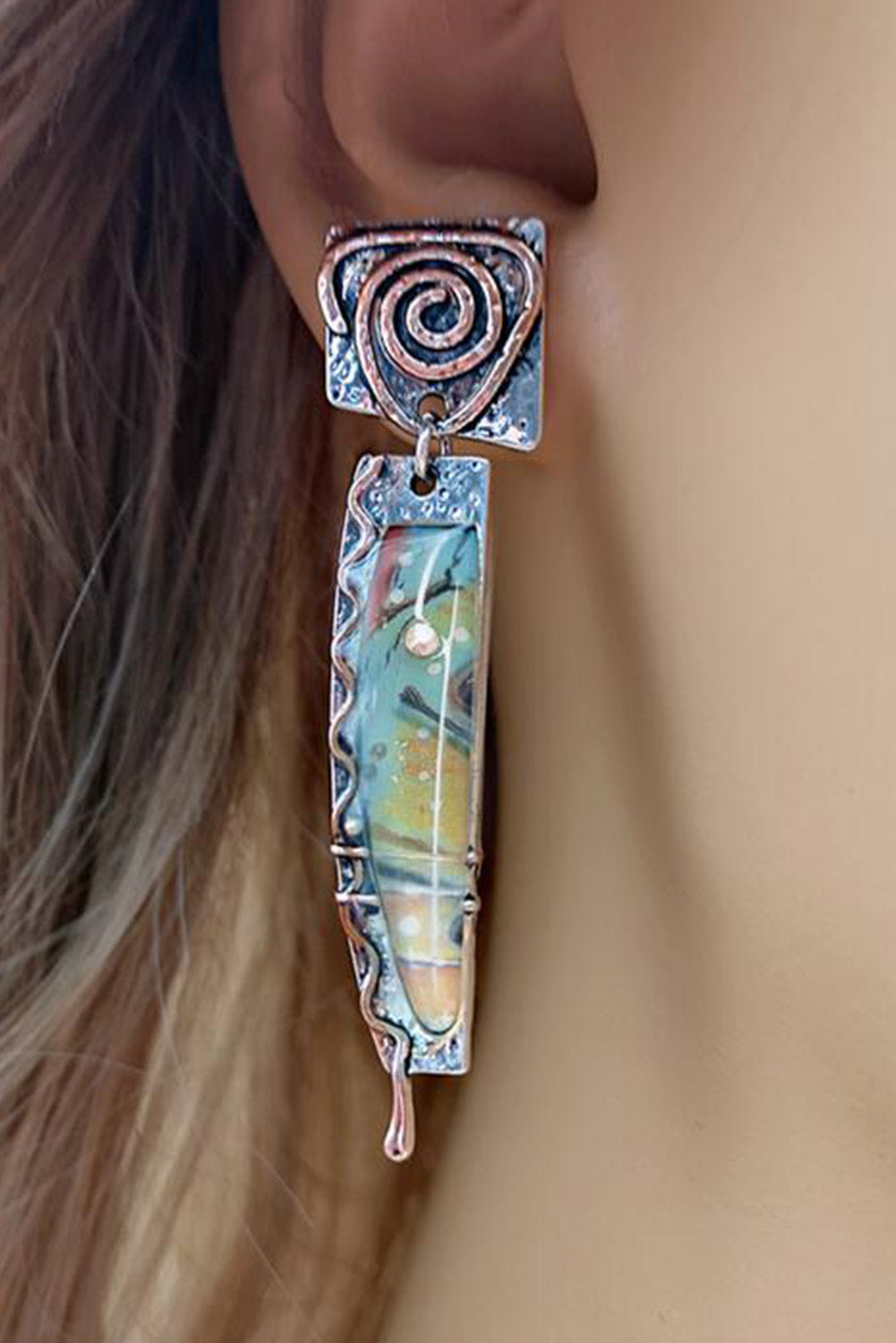 Green Vintage Marbled Pattern Alloy Earrings