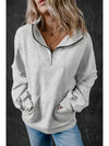 Black Zip-up Stand Neck Kangaroo Pocket Sweatshirt