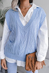 Sky Blue Hollow Out V Neck Knit Vest