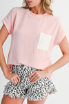 Dark Blue Corded Knit Color Block Pocketed Crew Neck T Shirt