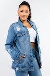 American Bazi Full Size Button Up Distressed Denim Jacket - Cocoa Yacht Club