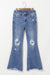 Dusk Blue High Rise Ripped Distressed Hem Flared Jeans