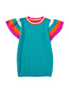 Bright Pink Contrast Sleeve Striped Round Neck Knitted Tee