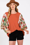 Desert Gold Floral Patchwork Sleeve Loose Top