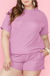 Phalaenopsis Ribbed Knit T Shirt and Shorts Plus Size Pajama Set